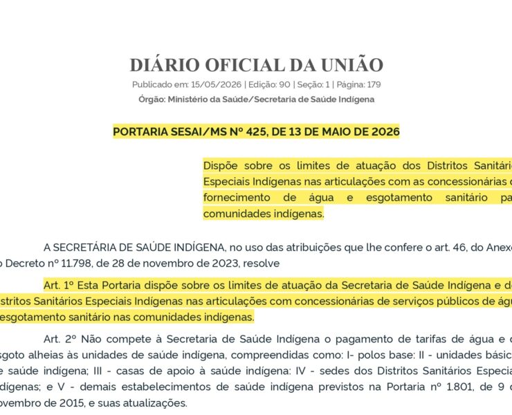 PORTARIA SESAI MS No 425 DE 13 DE MAIO DE 2026 PORTARIA SESAI MS No 425 DE 13 DE MAIO DE 2026 DOU Imprensa Nacional page 0001 1
